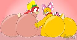 2022 absurd_res angry anthro ass ass_dough ass_envy ass_grab bald_female big_ass big_lips bubble_butt butt_size_difference deep_skin digital_media_(artwork) duo female female/female hand_on_ass hi_res huge_ass jealous koopa koopaling lipstick makeup mario_(series) masterj291 nintendo pom_pom_(mario) scalie simple_background super_mario_3d_land super_mario_bros. thick_thighs video_games wendy_o._koopa wide_hips