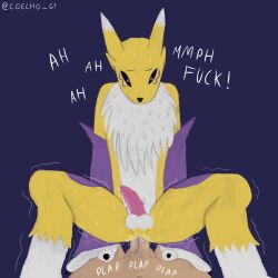 2boys anal anal_sex anthro balls bandai_namco bodily_fluids coelhog digimon digimon_(species) duo fur gay genitals girly human interspecies male male/male male_anthro male_human male_only male_penetrated male_penetrating male_penetrating_male male_renamon mammal penetration penile penile_penetration penis penis_in_ass renamon solo_focus text yaoi yellow_body yellow_fur