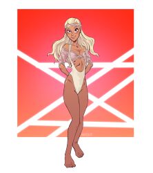 1girls blonde_hair dark-skinned_female dark_skin female female_focus female_only flat_chest hatebit long_hair looking_at_viewer masters_of_the_universe netflix perfuma she-ra_and_the_princesses_of_power skinny smooth_skin solo solo_female swimsuit thin_female trans_woman transfem