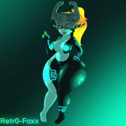 armor big_breasts breasts clothing female genitals glowing glowing_body glowing_eyes glowing_genitalia glowing_markings glowing_nipples glowing_pussy hair hand_on_hip headgear headwear helmet hi_res huge_thighs humanoid imp imp_midna looking_at_viewer markings midna nintendo nipples not_furry nude one_eye_obstructed pussy retr0foxx shortstack smile solo the_legend_of_zelda thick_thighs twili twilight_princess video_games wide_hips