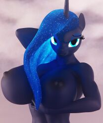 3d_(artwork) absurd_res anthro anthrofied areola big_breasts black_areola black_nipples breasts dashie116 digital_media_(artwork) equid equine eyelashes female friendship_is_magic hasbro hi_res horn huge_breasts mammal my_little_pony nipples nude princess_luna_(mlp) solo unicorn