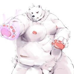 2022 anthro balls belly black_nose fur genitals kemono male mammal micropenis moobs navel nipples overweight overweight_male paws penis polar_bear scar simple_background small_penis solo solo_male ursid ursine white_background white_body white_fur yuuya333