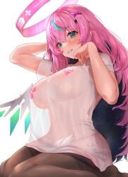 big_breasts breasts busty dainana_sugune female_only hoshina_rulia indie_virtual_youtuber navel no_bra pink_hair see-through solo solo_female transparent_clothing virtual_youtuber voluptuous