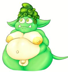 absurd_res alien anthro areola balls belly belly_overhang big_areola big_belly big_ears big_moobs big_nipples chubby_anthro chubby_male countershading cub fluffy fluffy_hair foreskin freckles frown genitals glans green_body green_eyes green_hair green_skin hair hands_behind_back hi_res male moobs navel nipples nood1e outie_navel overweight overweight_anthro overweight_male penis shaded simple_background slightly_chubby small_penis sol_(nood1e) solo tan_body tan_countershading thick_thighs tusks unknown_species white_background wide_hips yellow_glans yellow_nipples young