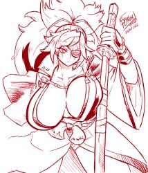 1girls baiken big_breasts cleavage eye_patch female female_only guilty_gear guilty_gear_strive guilty_gear_xrd huge_breasts japanese_clothes katana sketch solo vkid