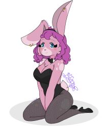 anthro blue_eyes bunny_girl bunnysuit female furry kneeling large_breasts pink_fur purple_hair sakura_(gaminggryff) smiling_at_viewer