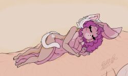 bella_(gaminggryff) breasts cat_ears cat_tail catgirl large_breasts nipples pink_fur purple_hair rabbit_girl sakura_(gaminggryff) sleeping spooning tail