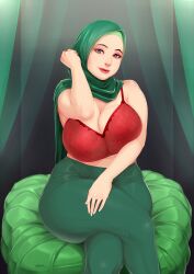 bbw big_ass big_breasts bra cleavage crossed_legs female female_only hijab hijabolic looking_at_viewer milf solo solo_female tagme