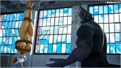 3d_(artwork) anthro bat bondage bondage bound canid canine canis digital_media_(artwork) duo female hanging_upside_down hi_res male male/female mammal rouge_the_bat sega sonic_the_hedgehog_(series) source_filmmaker_(artwork) upside-down warehouse warfare_rouge wolf wonderfox712
