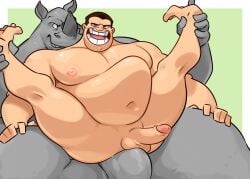 anal anal_sex anthro anthro_dominating_human anthro_on_human anthro_penetrating anthro_penetrating_human balls big_dom_small_sub big_muscles big_pecs big_penis brown_hair carrying carrying_partner disney dominant dominant_anthro duo genitals grey_body hair holding_legs holding_legs_up holding_partner horn human human_on_anthro human_penetrated interspecies kim_possible larger_anthro looking_pleasured male male/male male_only male_penetrated male_penetrating male_penetrating_male mammal matainfancias musclegut muscular muscular_anthro muscular_human muscular_male navel nipples nude open_mouth pecs penetration penis penis_size_difference rhinocerotoid sex sitting size_difference smaller_human smaller_penetrated steve_barkin stomach_bulge submissive submissive_human teeth