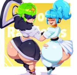 2girls ame_momos artist_name ass big_ass big_butt brawl_stars female janet_(brawl_stars) melodie_(brawl_stars) thick_thighs thighs