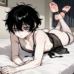 1boy ai_generated andrew_graves androgynous bed black_nails black_toenails crossdressing feet femboy feminine feminine_male fishnet_legwear fishnets goth goth_boy male nightgown reneenjoyer see-through solo solo_femboy the_coffin_of_andy_and_leyley thick_thighs thighhighs thighs trap twink