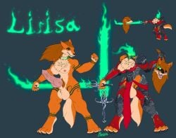 armor balls ben56 canid canine canis celtic_knot detachable detachable_head digitigrade dullahan european_mythology female female/female genitals herm intersex irish_mythology lirisa(agentkiller7) mammal melee_weapon mythology penis solo sword weapon wolf