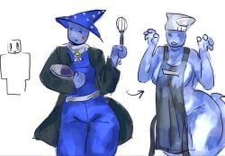big_breasts big_thighs block_tales blue_skin chef_hat ghost ghost_girl kitchen_wizard_(block_tales) revealing_clothes rrrensa wizard wizard_hat