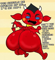 1boy ass backsack balls demon demon_horns demon_tail dialogue english_text furu_flami horns huge_ass humanoid humanoid_male humanoid_only imp looking_back male male_focus male_only nintendo nude red_(warioware) red_body shortstack solo solo_male sweat tail text unrealistic_proportions wario_(series) warioware wings