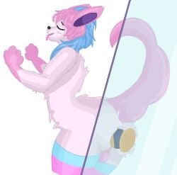 alpha_channel anal anal_sex anonymous_artist anthro blue_hair clothed clothing crossdressing dildo dildo_in_ass dildo_insertion eeveelution femboy fur generation_6_pokemon hair legwear long_hair low_res male nintendo object_in_ass penetration pink_hair pokemon pokemon_(species) pokemorph sex_toy sex_toy_in_ass sex_toy_insertion simple_background solo sylveon tail thigh_highs thigh_highs_only transgender_pride_colors transparent_background white_body white_fur