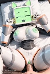 1girls ai_assisted ai_generated animal_ears body_writing cat_ears catgirl civitai computer_head computer_monitor computer_screen felid felid_humanoid feline female green_nipples kioline looking_at_viewer missionary_position missionary_sex pur_03 robot robot_cat robot_catgirl robot_girl robot_humanoid screen_face solo solo_female solo_focus tv tv_head vaginal_penetration wide_hips