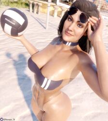 1girls 3d abs big_breasts black_hair busty cleavage clothing dc dc_comics diana_prince female female_only fit fit_female gris_swimsuit hourglass_figure human injustice_2 long_hair muscular_female nemesis_3d olive_skin solo sunglasses sunglasses_on_head swimsuit swimwear tagme volleyball wide_hips wonder_woman wonder_woman_(series)