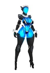 ai_generated h.s.u high_heels huge_breasts kebe_kebabs maid maid_bikini maid_headdress robot robot_girl screen_face slave_collar