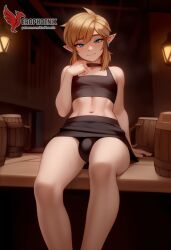 1boy 2d ai_generated ass barefeet big_ass crossdressing crossdressing_male erection erection_under_clothes erophoenix feet full_body link looking_at_viewer looking_back male male_focus navel nude otoko_no_ko pale_skinned_male patreon_username pointy_ears skirt smile soles solo solo_male sweat the_legend_of_zelda thick thick_thighs toes uncensored