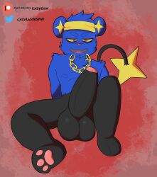 absurd_res anthro ass balls big_butt big_penis blue_body blue_fur clothing digital_media_(artwork) erection fur generation_4_pokemon genitals hair hi_res huge_butt huge_cock lxzylux male mammal nintendo pawpads paws penis pokemon pokemon_(species) shinx simple_background smile solo tail yellow_eyes yurai_(character)