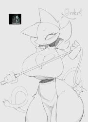 1girls 2d anthro ass big_breasts breasts cleavage clothed clothing deltarune deltarune_chapter_2 enexofme female female_only simple_background solo tail tasque_manager tasque_manager_(deltarune) undertale_(series) wide_hips