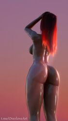 ass athletic athletic_female beach big_ass big_breasts dota_2 female lina red_hair solo solo_female sunrise water wet