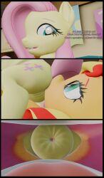 fluttershy_(mlp) sunset_shimmer mlp mlp_g4 2girls sitting_on_person sitting_on_another sitting_on_face facesitting my_little_pony dialogue mouth_open mouth_shot anus pussy ponut inside_mouth 3d