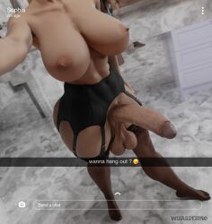 1futa 3d blender dickgirl fit futanari garter_belt garter_straps highres huge_balls huge_cock large_breasts large_penis selfie snapchat solo thick_thighs tights wizarderino