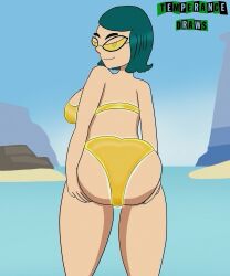 ass ass_focus ass_grab beach brainwashing female female_focus female_only glasses glowing_eyes gold_bikini golden_week grojband hypnosis hypnotic_clothing looking_at_viewer looking_back mina_beff mind_control short_hair smile teal_hair temperancedraws