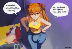 1femboy 1futa ai_generated aigatari anal asuka_langley_sohryu bulge faceless_male female feminine_male futa_on_male futanari huge_balls huge_cock jeans male_penetrated male_pregnancy medium_breasts mpreg neon_genesis_evangelion otoko_no_ko sex shinji_ikari smug wide_hips
