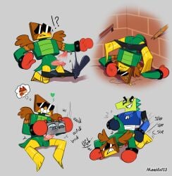 !? 1boy 2boys alligator anal anal_sex animal_penis artist_name balls beaten_up bird blush crocodile crocodilian crocodilian_penis cum dr._fox duo duo_male eagle eagleator english_text erection fallen_down fur furry gay gay_sex green_body green_fur grey_background hawk hawkodile heart heart_symbol hi_res hybrid lego_brick male/male male_focus male_penetrated male_penetrating male_penetrating_male mawile123 multiple_poses pants_pulled_down penetration penis reptile richard_(unikitty!) smile sound_effect sunglasses tagme tail teeth text thinking_of_someone_else unikitty! unikitty_(series) wings