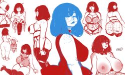 2021 big_ass big_breasts blue_hair breasts exposed_breasts fishnets freckles huge_breasts large_breasts lingerie looking_at_viewer looking_tired madsuwu pose posing red_hair sketch sketch_page smile smiling_at_viewer suci_(madsuwu) tagme tired underwear