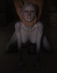 1boy 1girls 3d baldur's_gate baldur's_gate_3 breasts chained chained_up completely_nude_female dark_elf dark_skin doggy_style elf elf_ears elf_female emberstock female fucked_from_behind interracial male minthara nude nude_female nude_male purple_skin restrained sex sex_from_behind tied_hair white_hair
