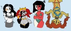 4girls bikini chubby coral_glasses dream_bbq ena ena_(dream_bbq) ena_(series) female female_only glasses jellofishe mitu_(dream_bbq) red_hair swimsuit taski_maiden_(ena) two_tone_body upside-down