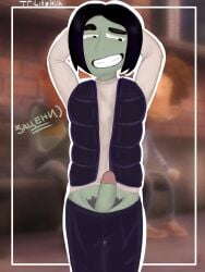 1boy black_hair clothing cock dick eyebrows littlelilith male male_only russian_text saki_(terkel_i_knibe) self_upload skinny smile solo tagme terkel_i_knibe toony