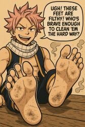 ai_generated bullying dirty_feet foot_fetish male male_feet male_foot_fetish male_only natsu_dragneel teasing
