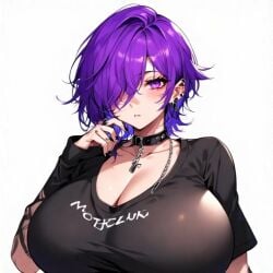 ai_generated big_breasts cleavage collar emo huge_breasts massive_breasts original perchance_ai purple_eyes self_upload