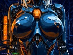 ai_generated android android_girl breasts breasts_focus cyberpunk gigatsu pixel_art robot robot_girl sci-fi