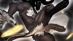 absurd_res anthro balls bovid caprine claws digital_drawing_(artwork) digital_media_(artwork) erection fur genitals glans goat hi_res horn humanoid_genitalia humanoid_penis libra_creature_of_night male mammal meatshaq medial_ring penis solo tail