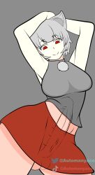 1futa animal_ears arms_up automanyaco breasts clothed clothing erection erection_under_clothes futa_only futanari grey_hair humanoid humanoid_penis kemonomimi light-skinned_futanari light_skin mostly_clothed penis penis_under_skirt prince_(vtuber) self_upload solo standing white_hair