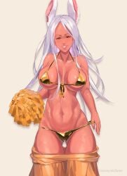 1girls bare_shoulders belly belly_button breasts copyright crotch dark-skinned_female dark_skin eyelashes female female_focus golden_bikini half_naked large_breasts long_hair looking_at_viewer mature mature_female medium_breasts milf miruko muscular muscular_female my_hero_academia open_clothes panties revealing_clothes rumi_usagiyama seductive seductive_look skirt skirt_down solo standing tacoyakiban thick_thighs thigh_gap thighs thong undressing watermark wide_hips