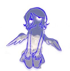 angel angel_humanoid angel_martinez animated clinical_trial feathered_wings feathers female genitals hair humanoid kneeling navel not_furry pupifish pussy solo toony winged_humanoid wings
