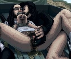 andromorph black black_eyes black_teeth crying cuntboy dreadlocks gay glasses gun gun_in_pussy gun_play hair hairy in_trunk intersex jdevil jonathan_davis korn lowres outside peeing pierced_eyebrow selfcest tattooed_arm tied_up urine white_shirt
