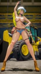 1girls blonde_female blonde_hair breasts clothed_female construction_helmet construction_site construction_worker female jic_jic long_hair long_hair_female ponytail purple_eyes rwby short_shorts solo_female tank_top tank_top_lift tool_belt yang_xiao_long