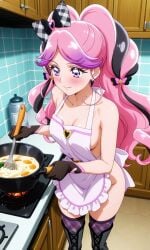 1girls ai_generated apron black_hair cure_kiss female female_only idol kimi_to_idol_precure kite_gt light-skinned_female light_skin magical_girl meroron meroron_(kimi_to_idol_precure) multicolored_hair naked naked_apron nude nude_female pink_hair precure pretty_cure solo toei_animation