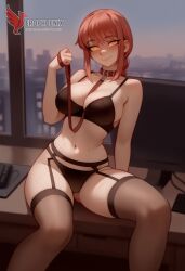1girls 2d ai_generated ass bangs bare_shoulders barefeet big_ass big_breasts black_bra black_legwear bra braid braided_ponytail breasts chainsaw_man erophoenix feet female female_focus full_body garter_belt holding_leash leash looking_at_viewer looking_back makima_(chainsaw_man) navel nude pale_skinned_female panties patreon_username ringed_eyes sidelocks smile soles solo solo_female sweat thick thick_thighs thighhighs toes uncensored underwear yellow_eyes