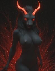 ai_generated anthro anthropomorphic beast beautiful big_breasts black_fur breasts cat cat_girl demon demonic feline feline_demon feline_humanoid female female_focus fur furry furry_female horns in_heat lion lioness looking_at_viewer monster monster_girl oc realistic red_eyes seductive seductive_look seductive_smile sexy sexy_body sexy_pose tits_out voluptuous voluptuous_female