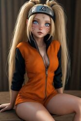 ai_generated blonde_hair blue_eyes breasts cleavage female genderswap genderswap_(mtf) naruko naruto naruto_(series) naruto_shippuden orange_clothing rule_63 twin_braids twintails