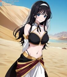1girls ai_generated arabian_clothes black_hair blush female highleg highleg_panties kaoru_hana_wa_rin_to_saku kaoruko_waguri ranwai ranwai2025x revealing_clothes vaginal_penetration